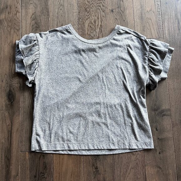 Madewell Ruffle Sleeve Gray T-Shirt Size S Soft Knit Feminine Casual Tee - Picture 2 of 7